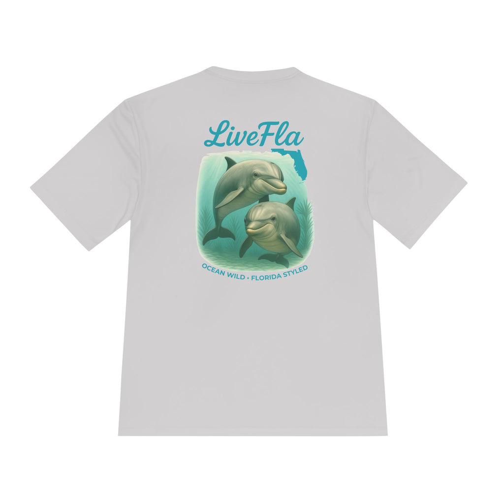 LiveFla Dolphin Unisex Moisture Wicking Tee - Ocean Inspired Summer Shirt, Beachwear, Casual T-shirt, Gifts for Dolphin Lovers, Swim Top
