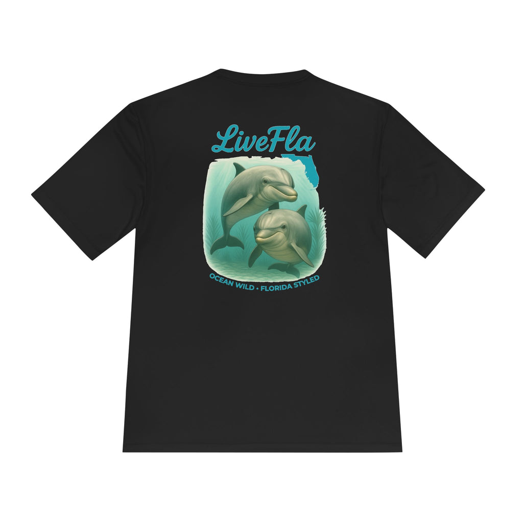LiveFla Dolphin Unisex Moisture Wicking Tee - Ocean Inspired Summer Shirt, Beachwear, Casual T-shirt, Gifts for Dolphin Lovers, Swim Top