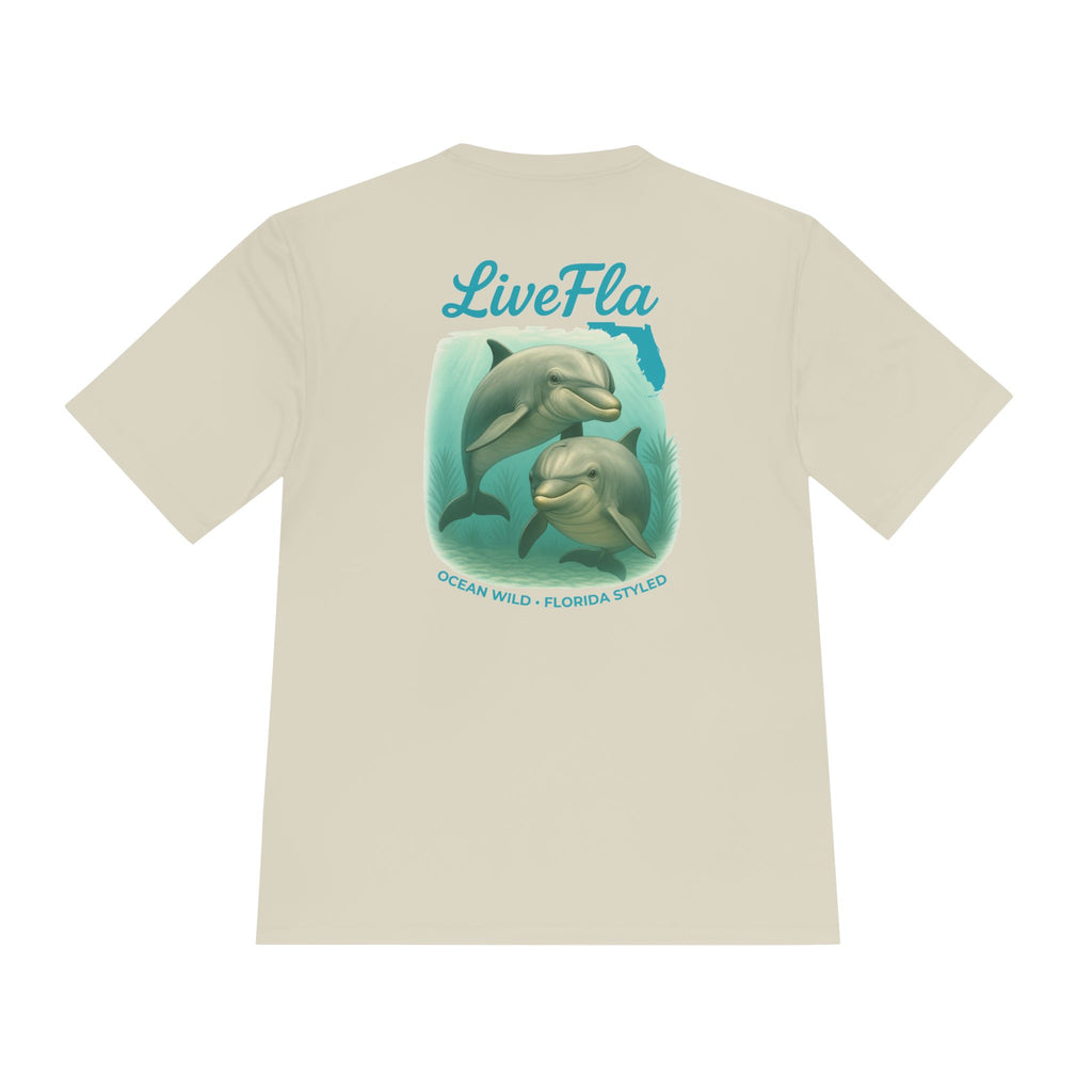 LiveFla Dolphin Unisex Moisture Wicking Tee - Ocean Inspired Summer Shirt, Beachwear, Casual T-shirt, Gifts for Dolphin Lovers, Swim Top