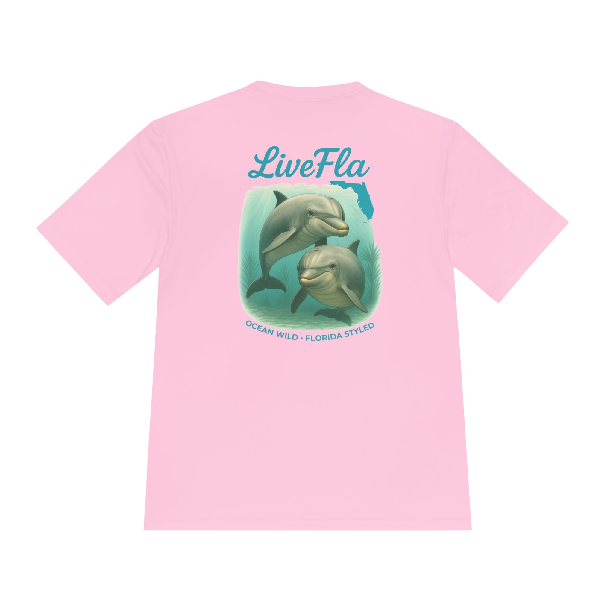 LiveFla Dolphin Unisex Moisture Wicking Tee - Ocean Inspired Summer Shirt, Beachwear, Casual T-shirt, Gifts for Dolphin Lovers, Swim Top