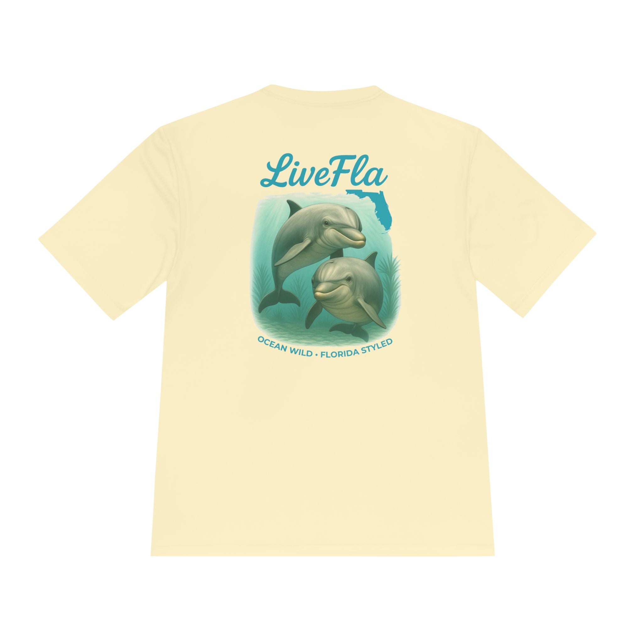 LiveFla Dolphin Unisex Moisture Wicking Tee - Ocean Inspired Summer Shirt, Beachwear, Casual T-shirt, Gifts for Dolphin Lovers, Swim Top