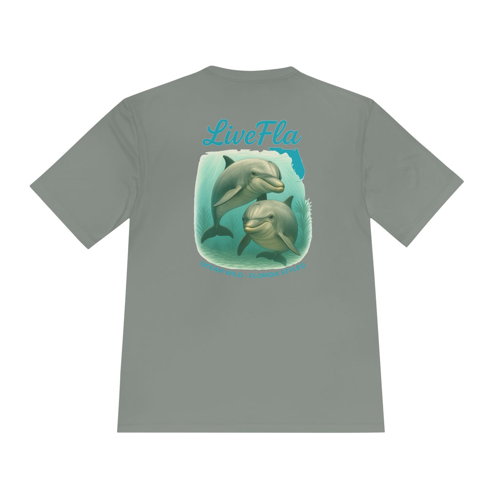 LiveFla Dolphin Unisex Moisture Wicking Tee - Ocean Inspired Summer Shirt, Beachwear, Casual T-shirt, Gifts for Dolphin Lovers, Swim Top