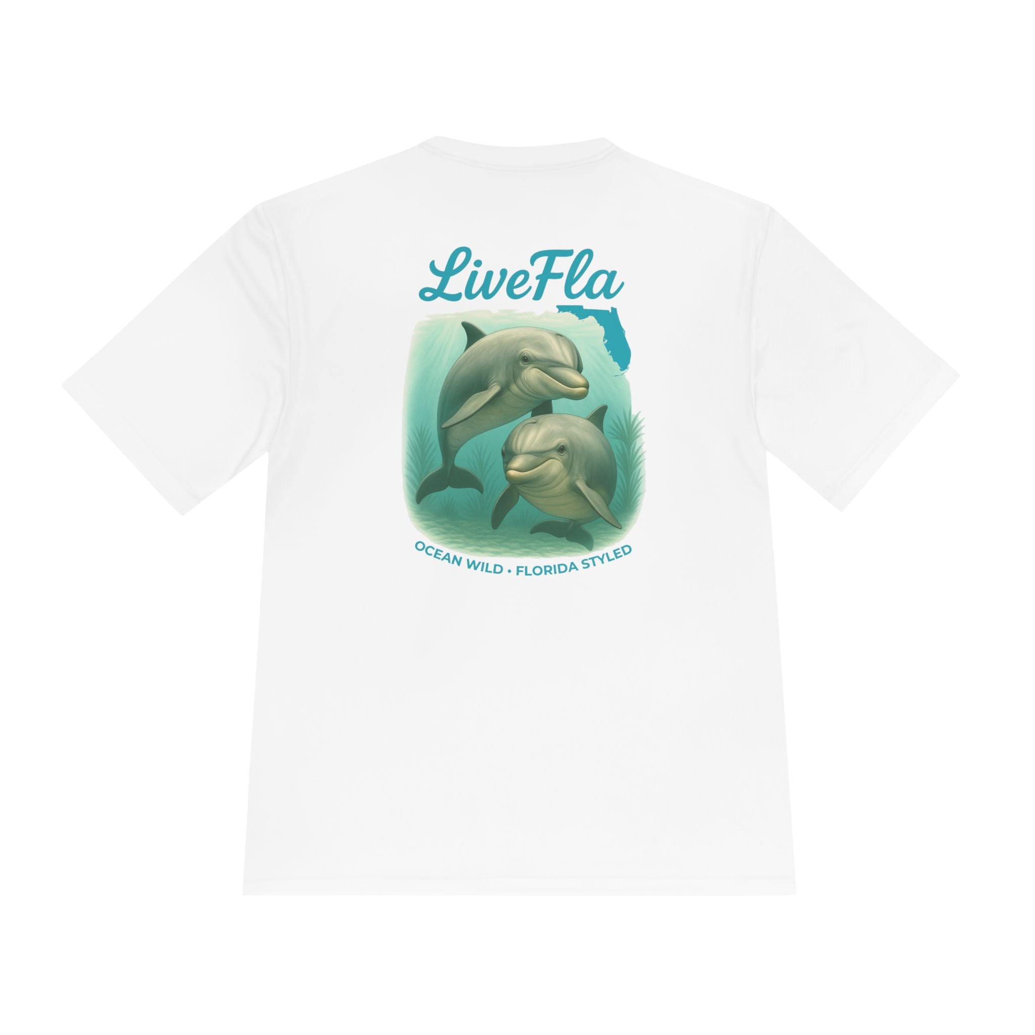 LiveFla Dolphin Unisex Moisture Wicking Tee - Ocean Inspired Summer Shirt, Beachwear, Casual T-shirt, Gifts for Dolphin Lovers, Swim Top
